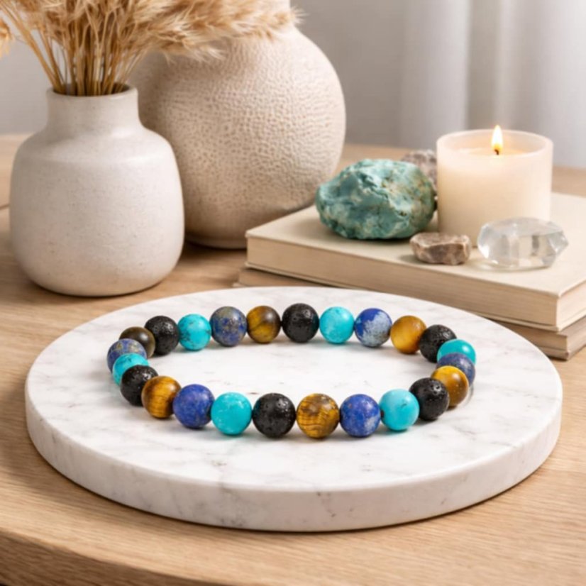 Náramek Lapis lazuli, Láva, Tygří oko a Tyrkys