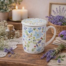 Porcelánový hrnek se sítkem - Levandulová zahrada
