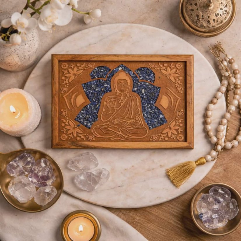 Dřevěná šperkovnice se sodalitem - Buddha