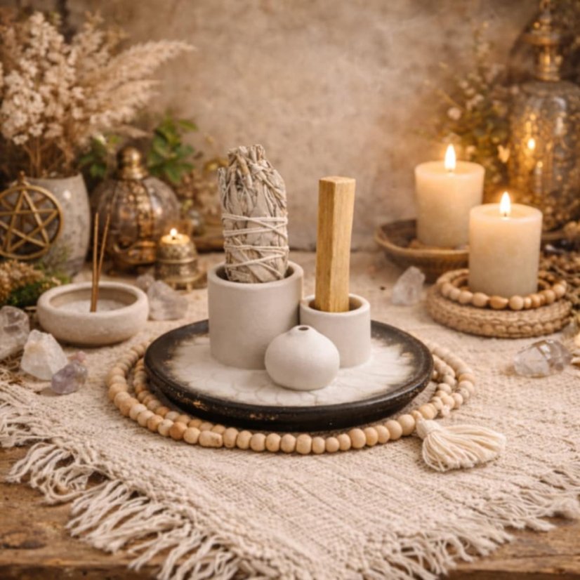 Keramický Stojan na Palo Santo a Vykuřovadla – Mandala (Bílá/Šedá)