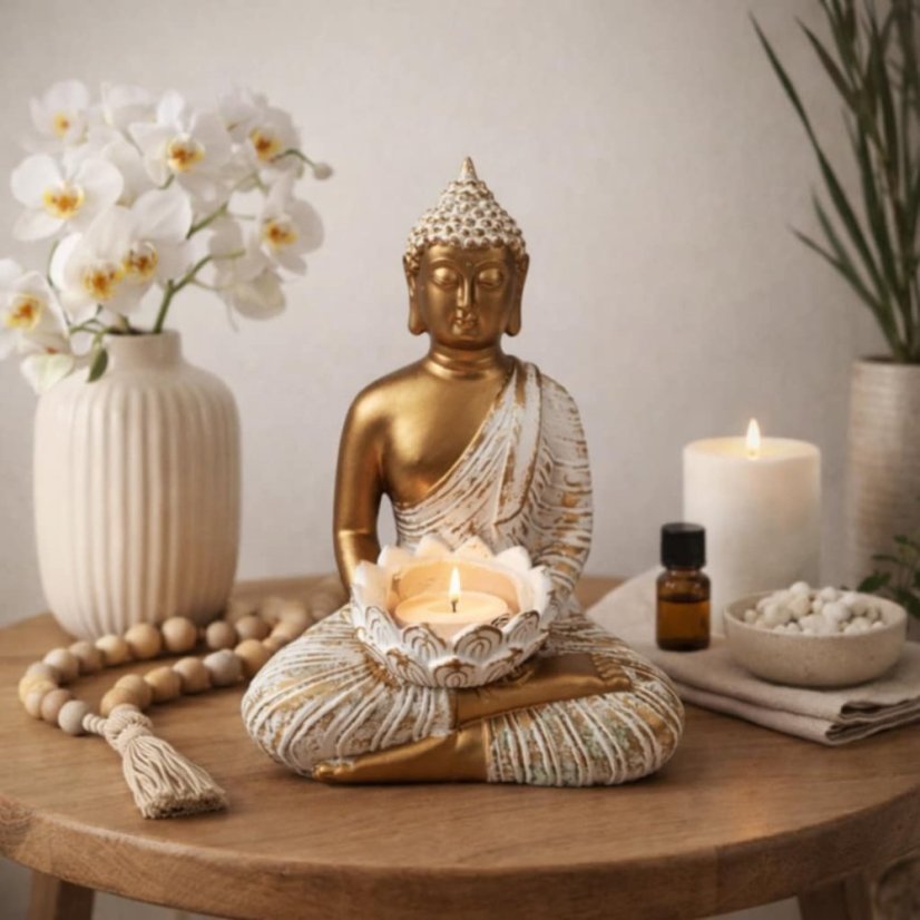 Svícen Buddha na čajovou svíčku