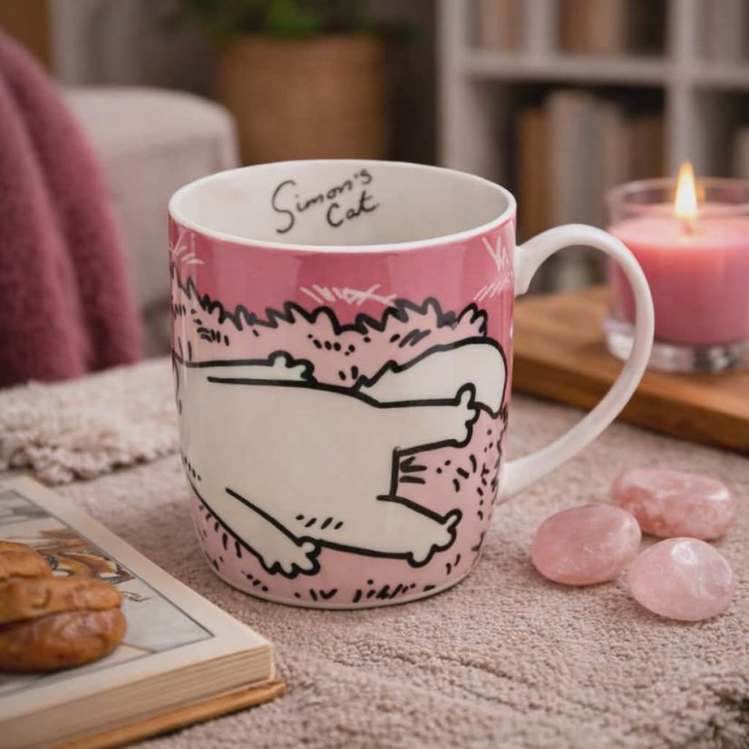 Porcelánový hrnek Simon's Cat - růžový v dárkové krabičce