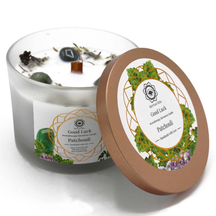 Svíčka  Patchouli a Zelený Aventurín - Štěstí