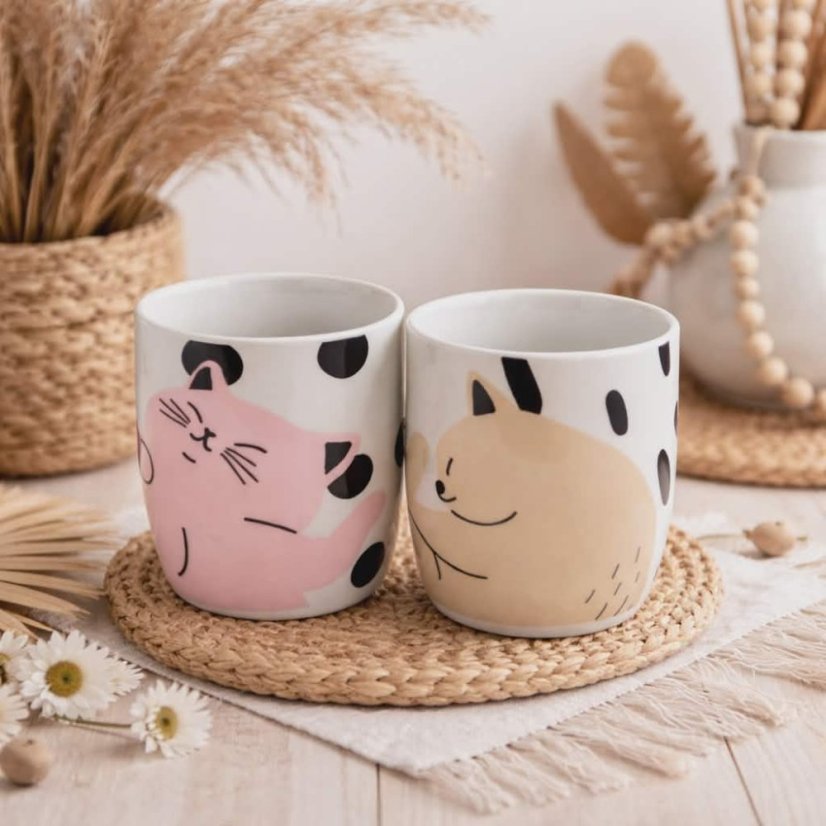 Sada 2 porcelánových hrnků- Kočičí život