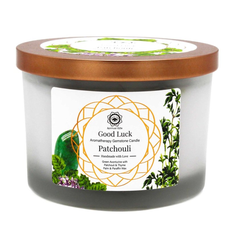 Svíčka  Patchouli a Zelený Aventurín - Štěstí