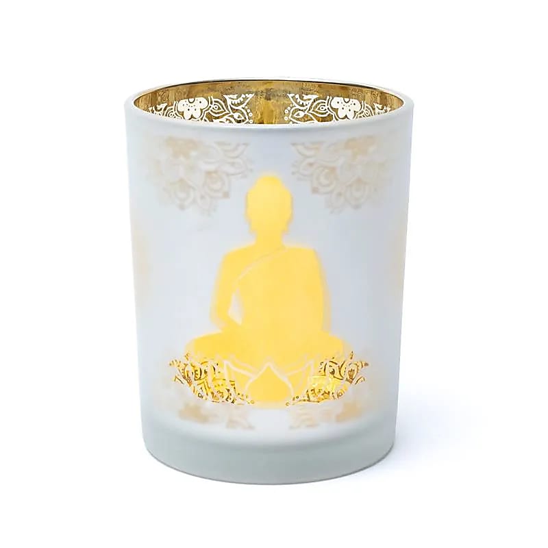 Svícen skleněný matný -Buddha