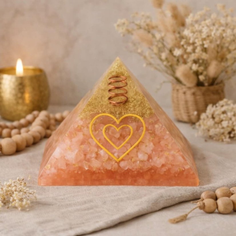 Orgonitová pyramida Srdce- Rúženín, energie lásky a harmonie