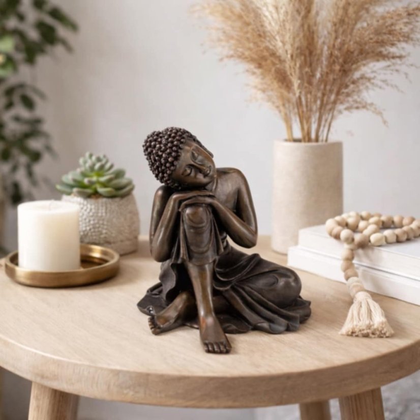 Soška Buddha s hlavou na koleni