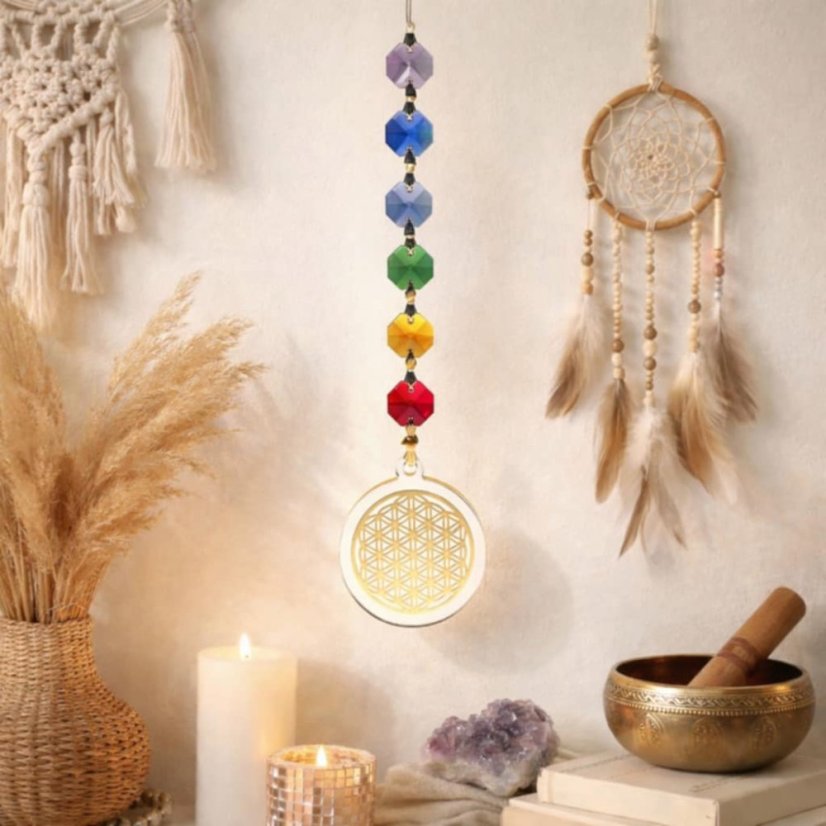Feng Shui čakrový lapač sluneční energie -Květ žívota