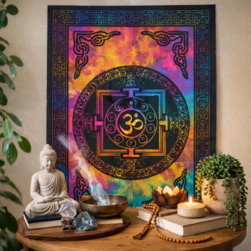 Bavlněný nástěnný závěs - Mandala a posvátný OM