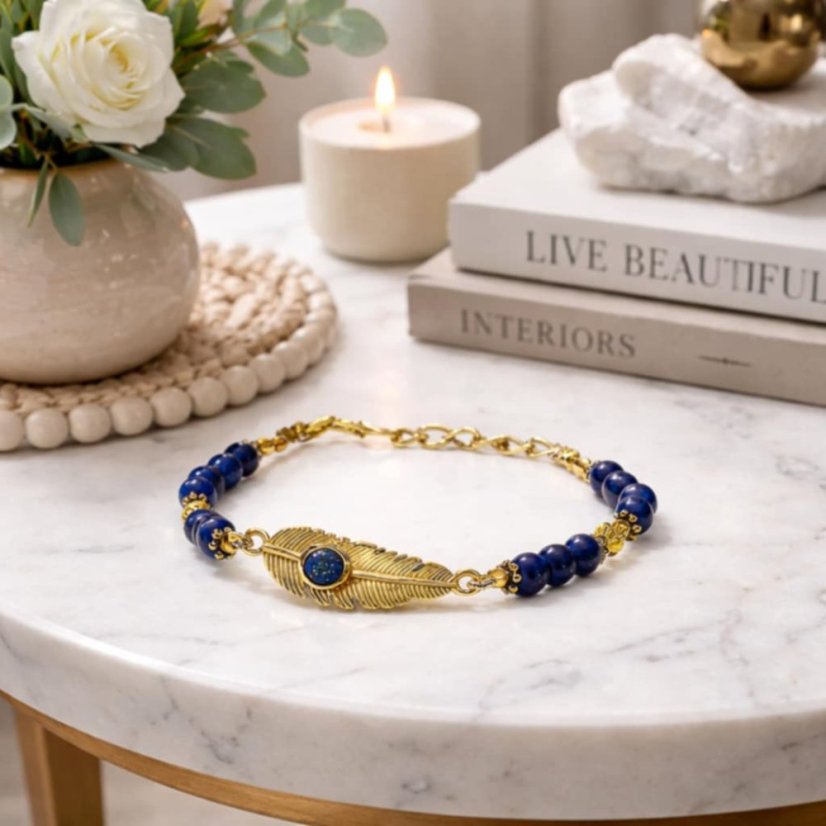 Náramek Lapis lazuli-Peříčko