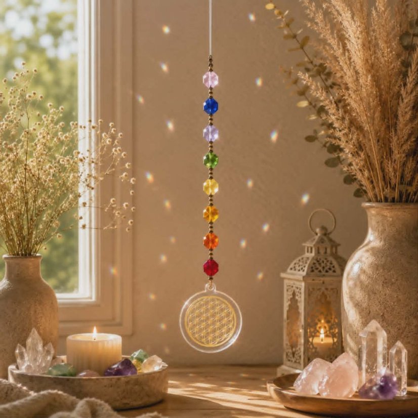 Feng Shui čakrový lapač sluneční energie -Květ žívota