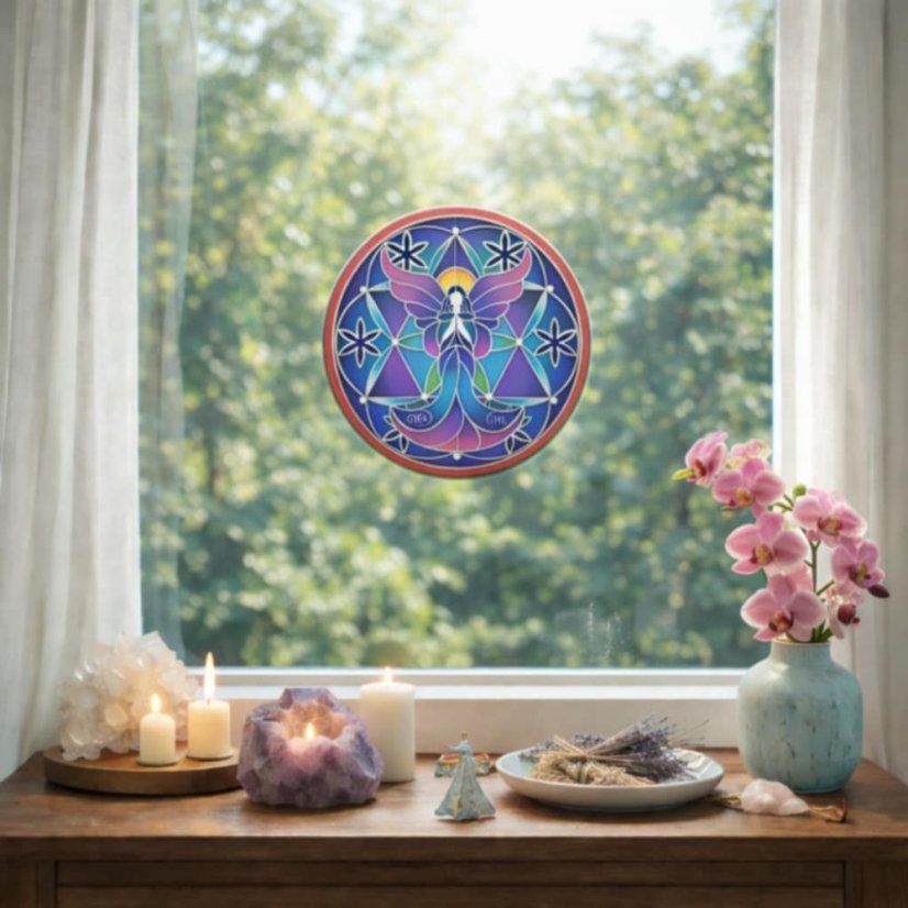 Mandala na sklo- Strážný anděl
