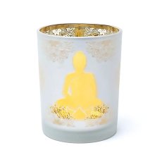 Svícen skleněný matný -Buddha