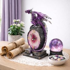 Hodiny fantasy- Drak na krystalu (fialový)