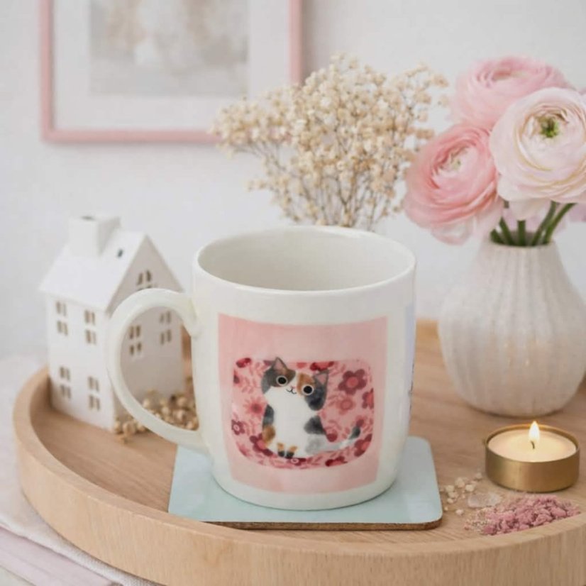 Porcelánový hrnek s podtáckem -Kočičí svět