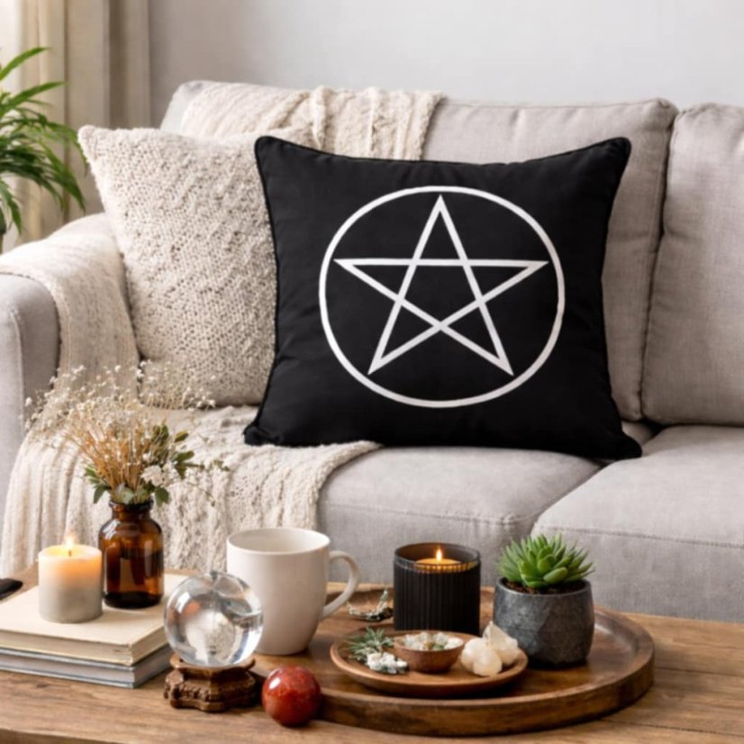 Polštář černobílý - Pentagram