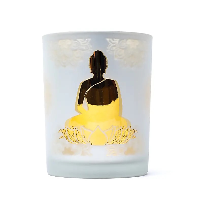 Svícen skleněný matný -Buddha