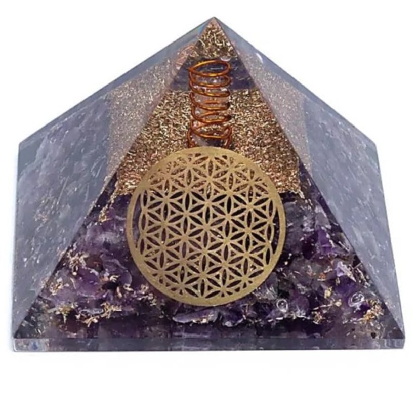 Pyramida orgonit Květ života- Ametyst, energie klidu a intuice